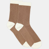 Organic Cotton Two Tone Rib Crew Sock - Husk