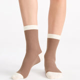 Organic Cotton Two Tone Rib Crew Sock - Husk