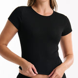 Refined Rib Round Neck Tee - Black