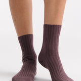 Organic Cotton Wide Rib Crew Sock - Fudge
