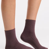 Organic Cotton Wide Rib Crew Sock - Fudge