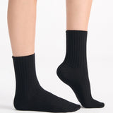Organic Cotton Wide Rib Crew Sock - Black