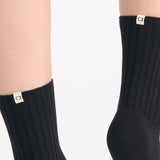 Organic Cotton Wide Rib Crew Sock - Black