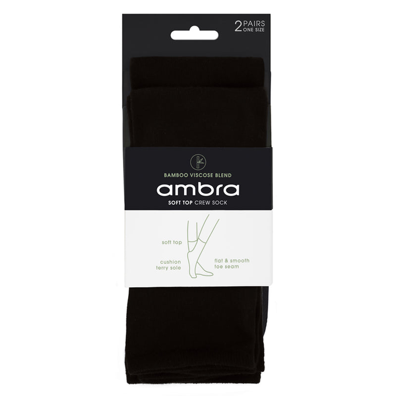 Bamboo Blend Crew Sock 2 Pack - Black - Ambra Corporation 