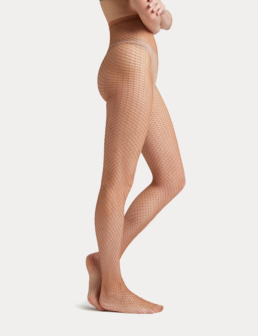 Gold fishnet leggings top