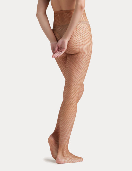 Lurex Fishnet Tight Caramel Gold Ambra