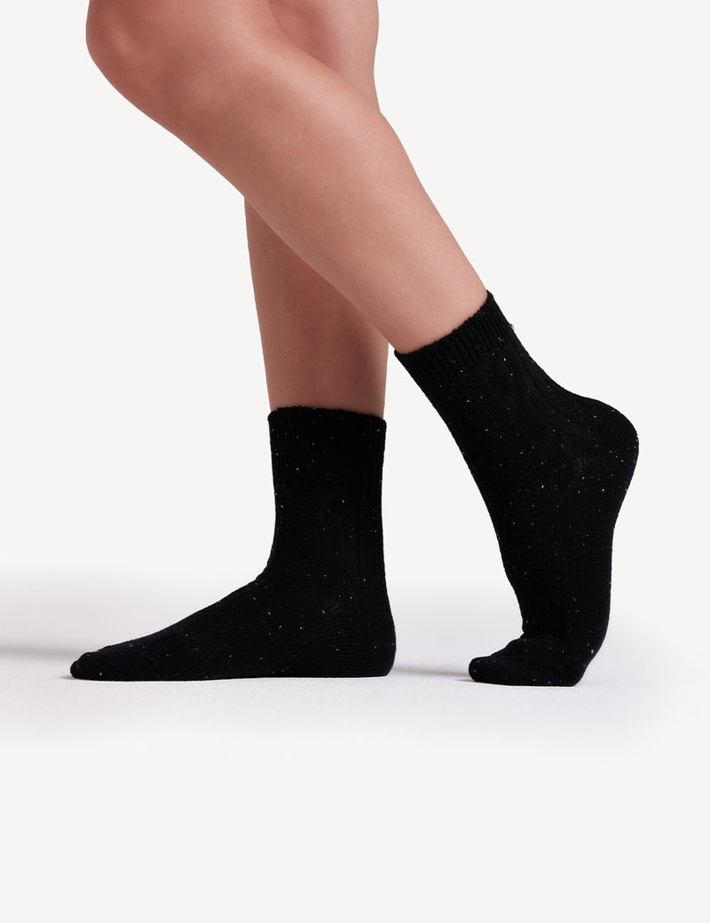 Fleck Wool Blend Crew Sock 2 Pack - Black Marle / Biscoff