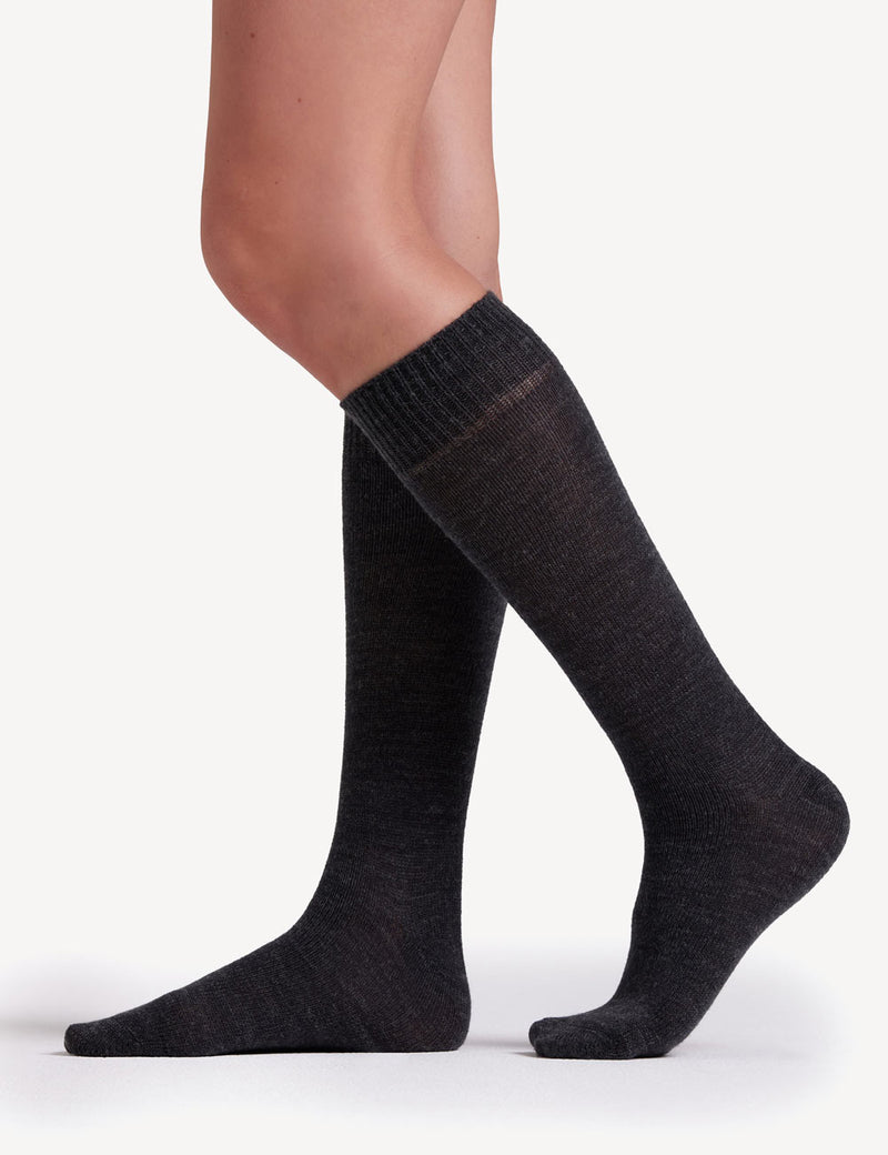 Wool Blend Knee High Boot Sock 2 Pack - Charcoal Marle/Black