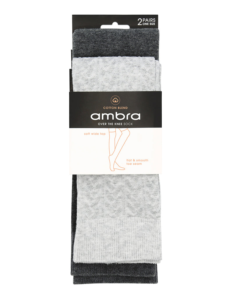 2PP Cotton Blend Over The Knee Sock - Grey Marle/ Charcoal pack