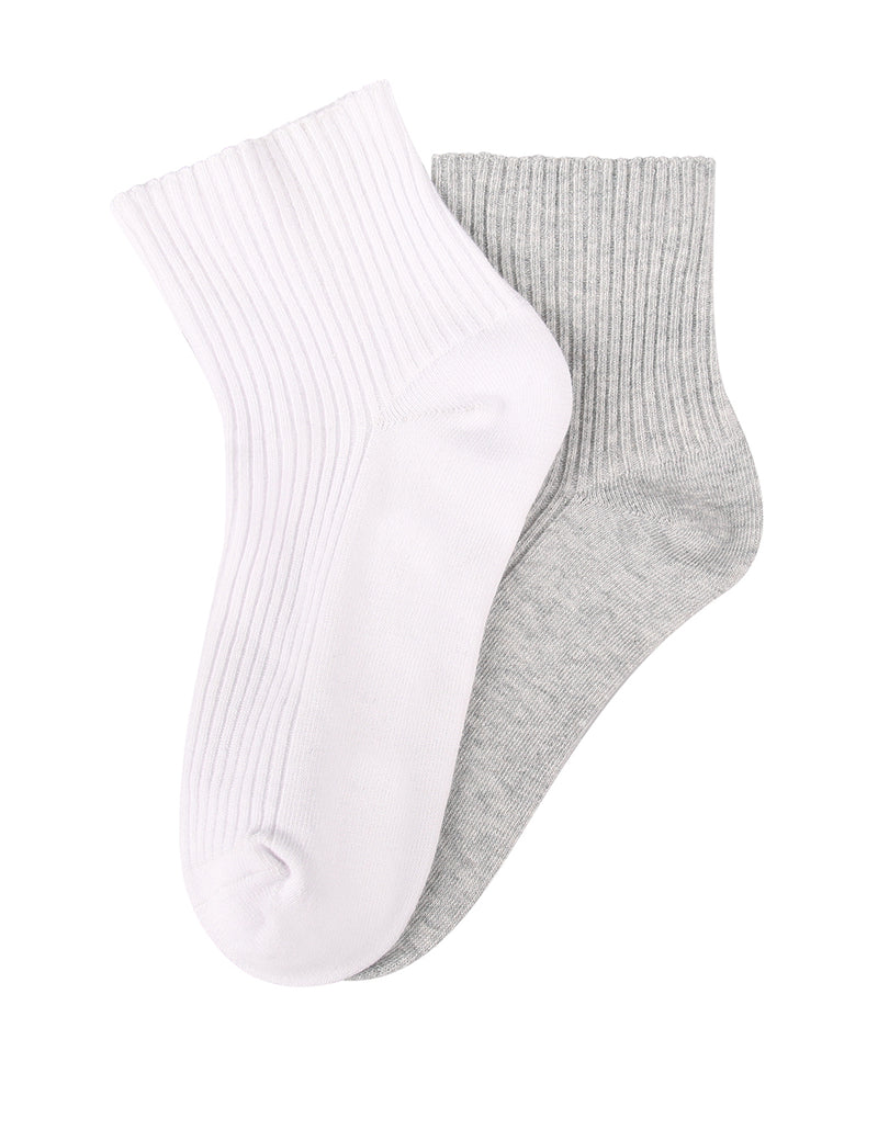 Cotton Blend Soft Top Ankle Sock 2PP- White/Grey