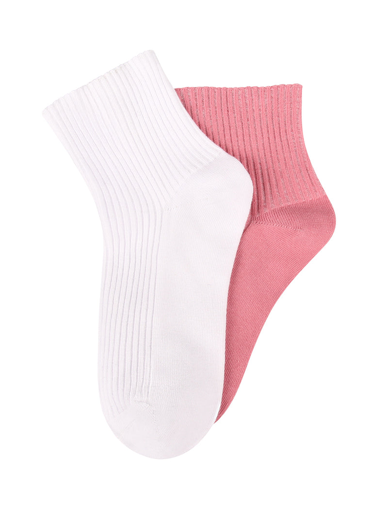 Cotton Blend Soft Top Ankle Sock 2PP in White  and Rose